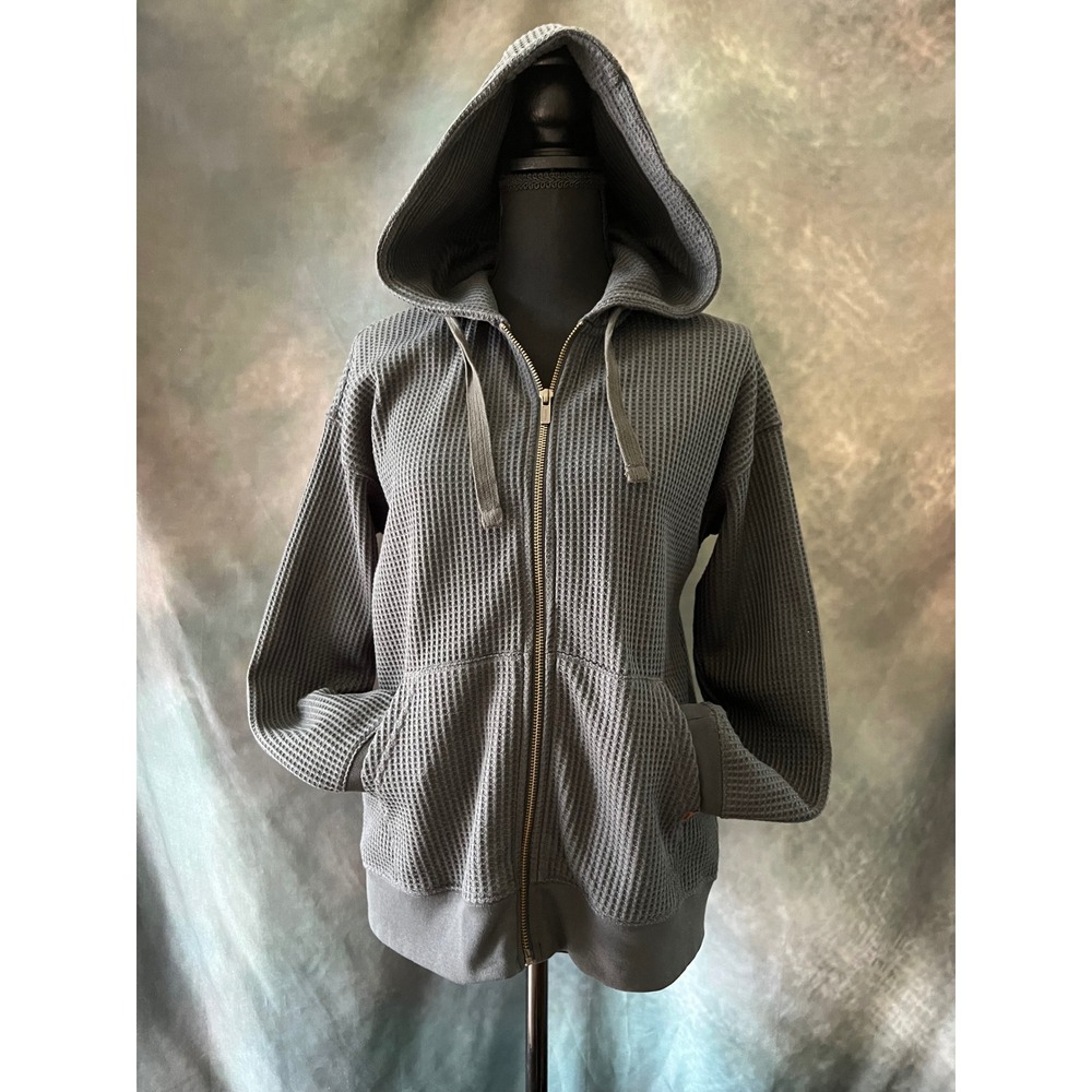 L.L. Bean Women's Gray Waffle Knit Full Zip Hoodie Jacket Size Small‎